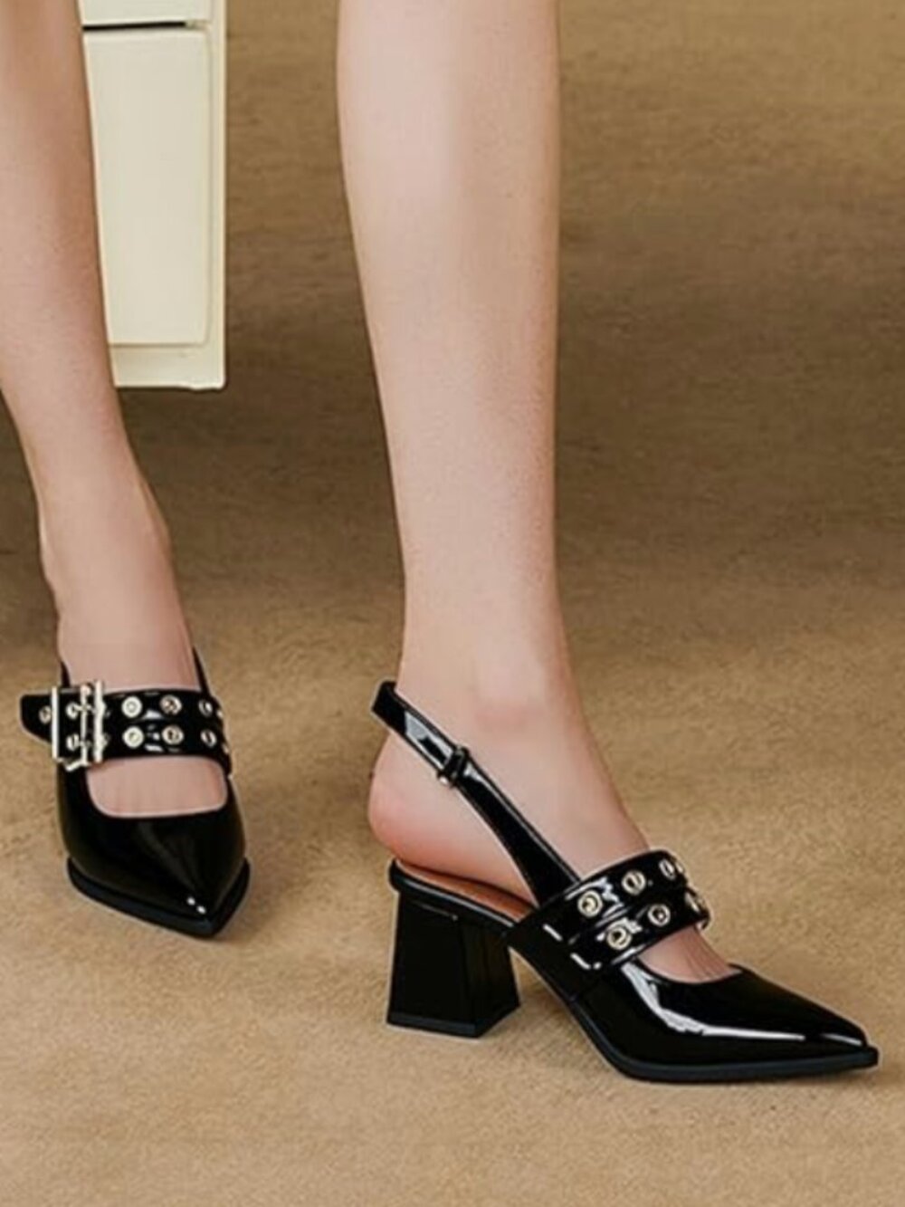NEWBELLA Black Patent Mary Jane Slingback | Grommet Buckle | Block Heel 8.5 NIB - Picture 15 of 15